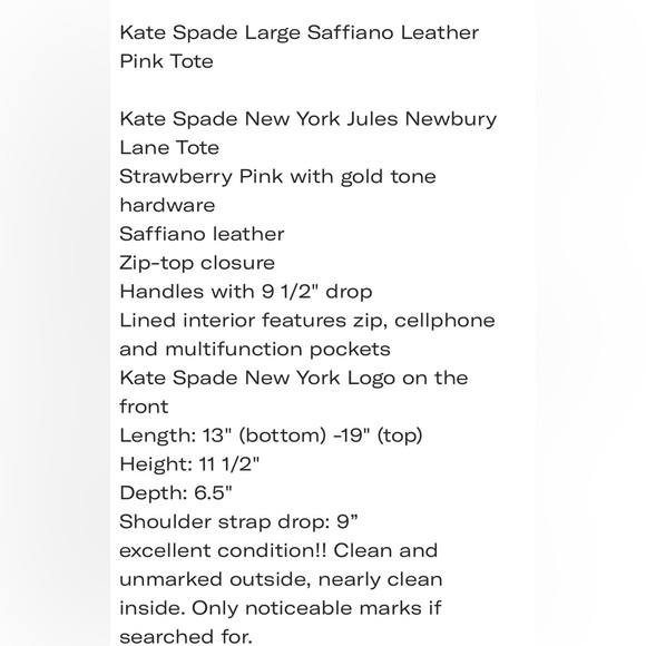 Kate Spade Newbury tote. Large. Strawberry Pink. NWOT - Picture 12 of 13